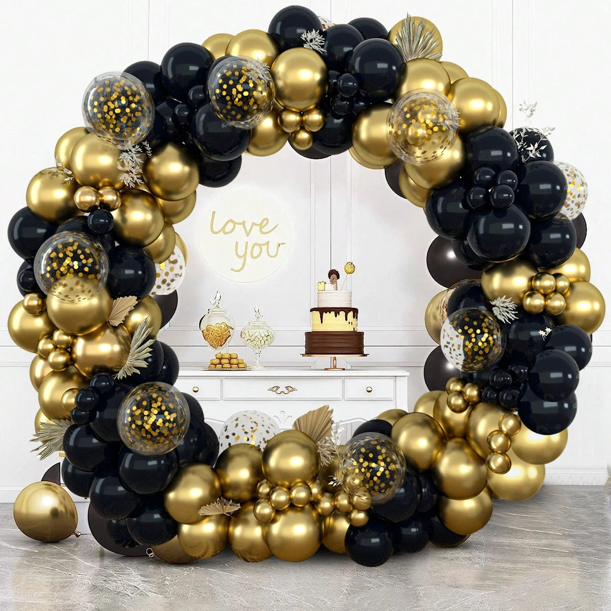 Black Gold Silver Balloon Arch Kit for Events & Celebrations