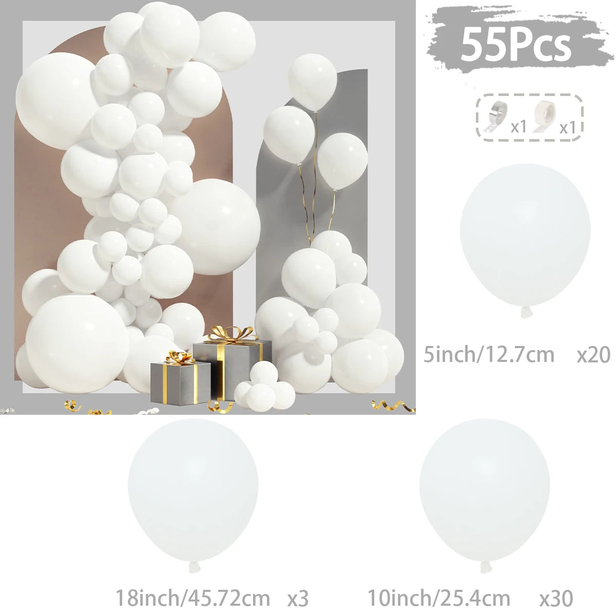 "White Gold Balloon Garland Kit for Parties" style 1