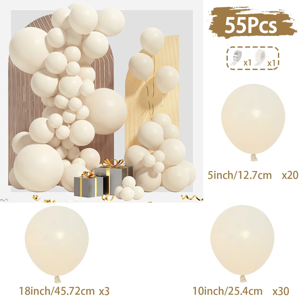 "White Gold Balloon Garland Kit for Parties" style 2