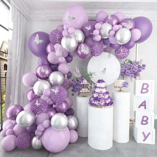 107pcs Pink Butterfly Balloon Garland Kit for Parties" purple